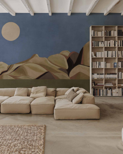 Tapet cu design natural Escapada, Natural, Coordonne într-un living modern