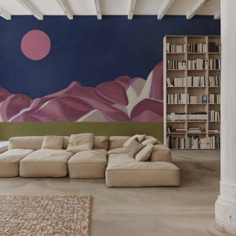 Tapet decorativ cu design abstract în nuanțe de cobalt și roz