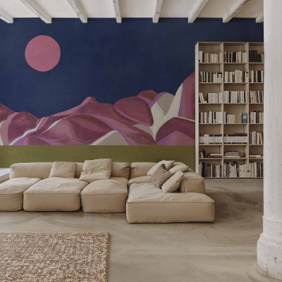 Tapet decorativ cu design abstract în nuanțe de cobalt și roz