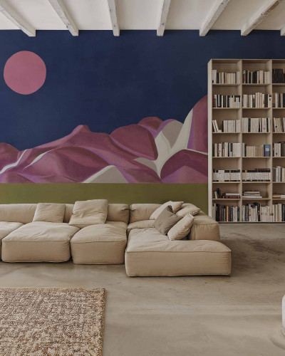 Tapet decorativ cu design abstract în nuanțe de cobalt și roz