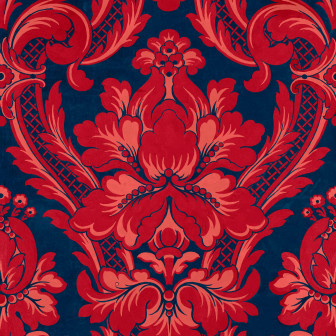 Tapet damasc venețian vermilion într-un living elegant