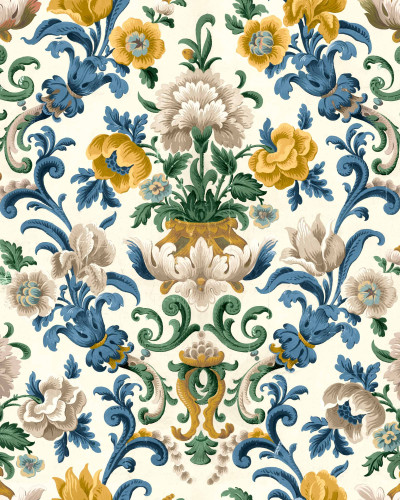 Tapet floral damasc într-o baie elegantă