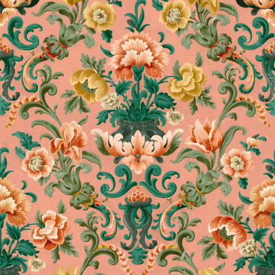 Tapet floral cu design damascat în nuanțe de piersică