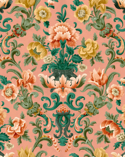Tapet floral cu design damascat în nuanțe de piersică