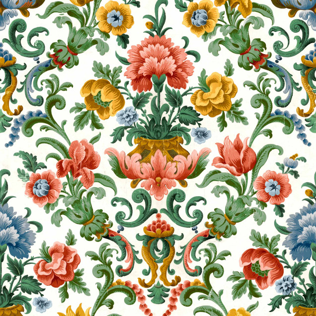 Tapet floral cu model damasc într-o baie elegantă