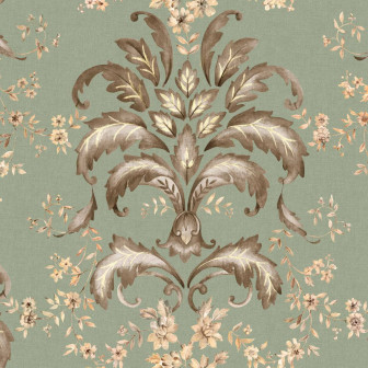 Tapet cu model damasc franțuzesc verde salvie