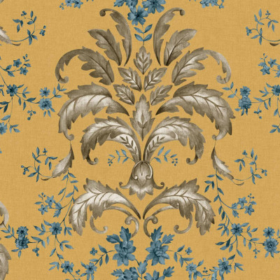 Tapet damasc muștar într-un interior elegant