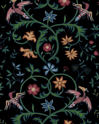 Tapet floral elegant pe fundal negru