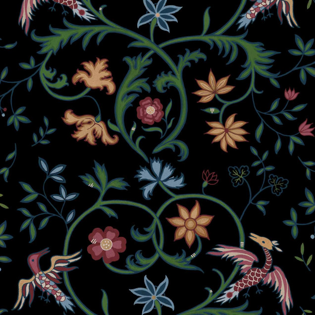 Tapet floral elegant pe fundal negru