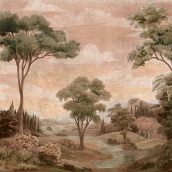 Tapet cu peisaj clasic în nuanțe de piersică