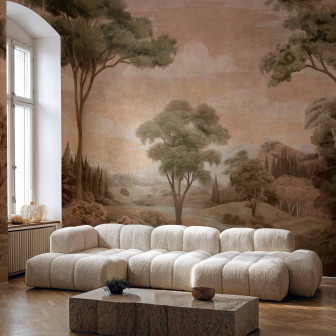 Tapet cu peisaj clasic în nuanțe de piersică