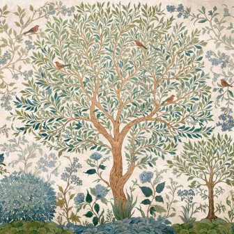 Tapet cu design arboreal într-o sufragerie elegantă