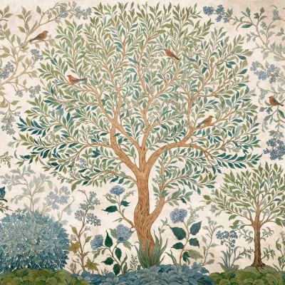 Tapet cu design arboreal într-o sufragerie elegantă