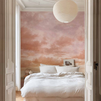 Tapet cu nori cumulus în nuanțe de piersică