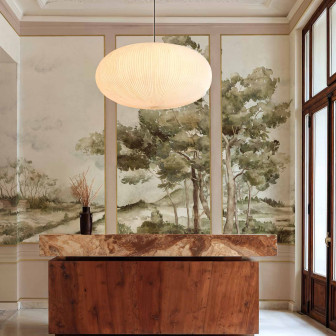 Tapet cu vedere spre Damaskus, nuanțe de piersică, design interior elegant