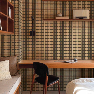 Tapet geometric în carouri într-o cameră decorată