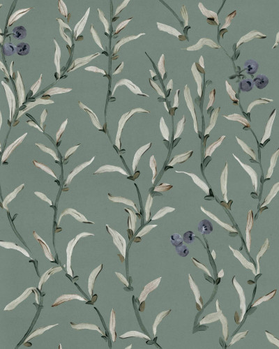 Tapet floral cu design delicat pe fond verde