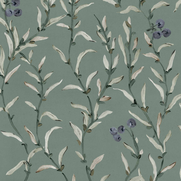 Tapet floral cu design delicat pe fond verde