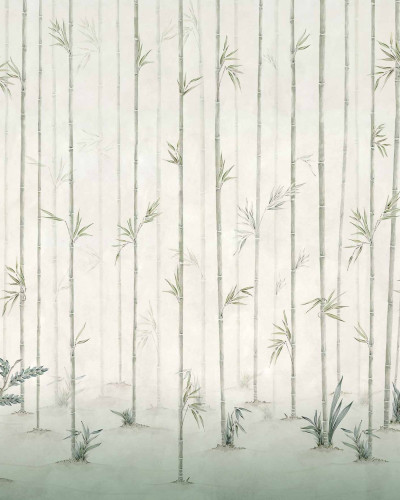 Fototapet cu design floral și bambus într-un living elegant