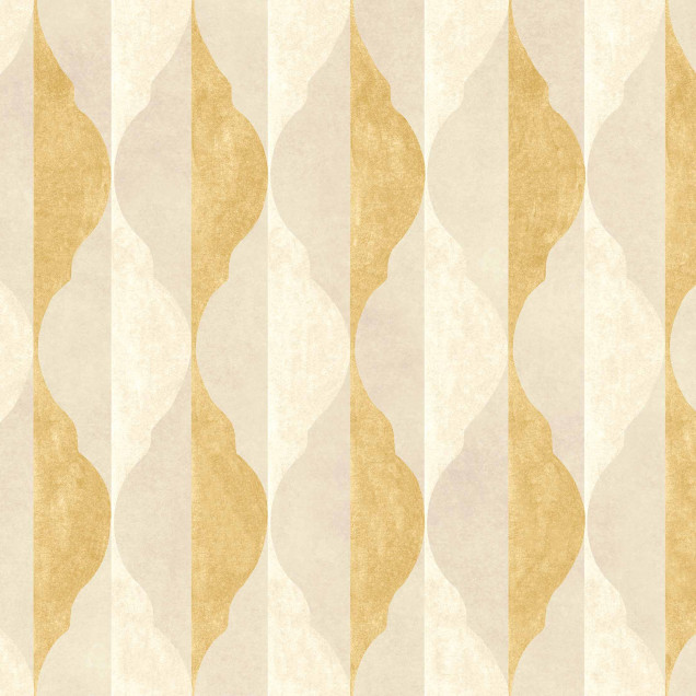 Tapet cu model geometric in nuante de ocru, prezentat intr-un living