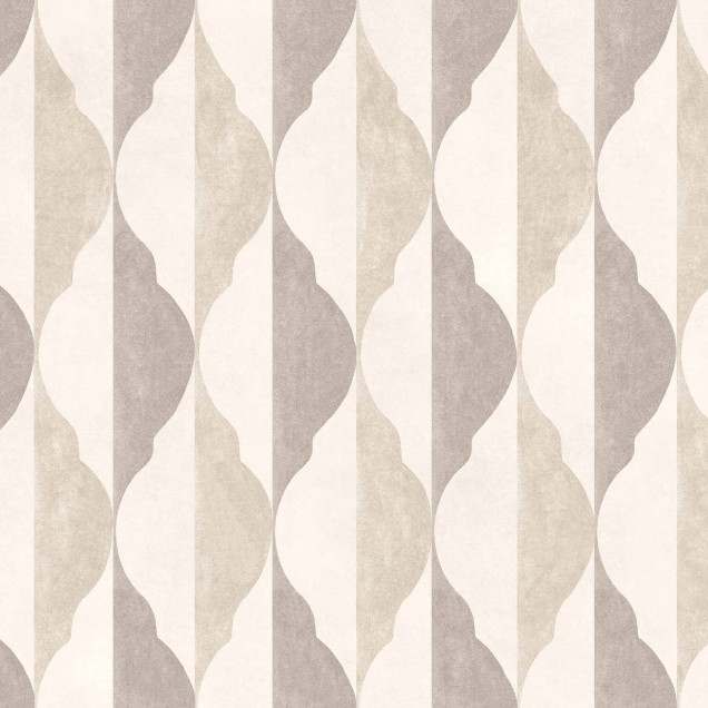 Tapet cu model geometric subtil în nuanțe de bej și gri, într-un living modern.