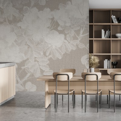 Tapet floral pastel într-o cameră amenajată modern