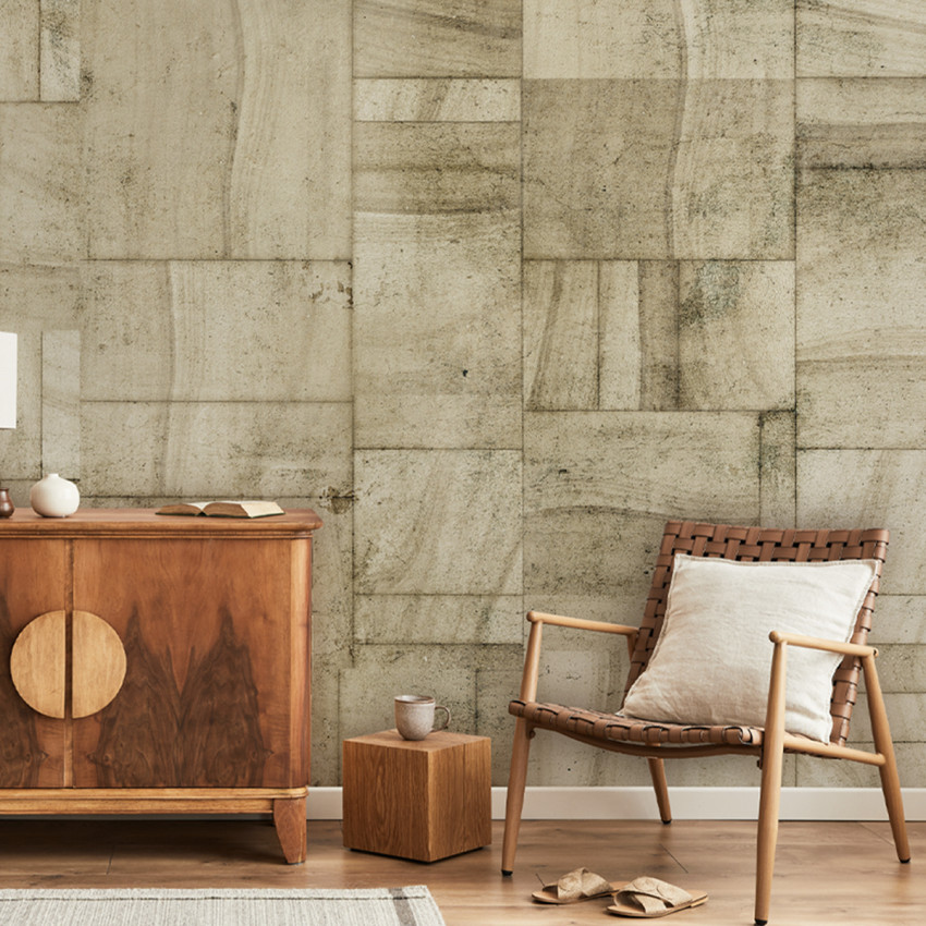 Tapet cu aspect natural, Furui Ishi Hashibami, imita textura pietrei cu nuante calde, de pamant. Perfect pentru living, dormitor, bucatarie sau hol.