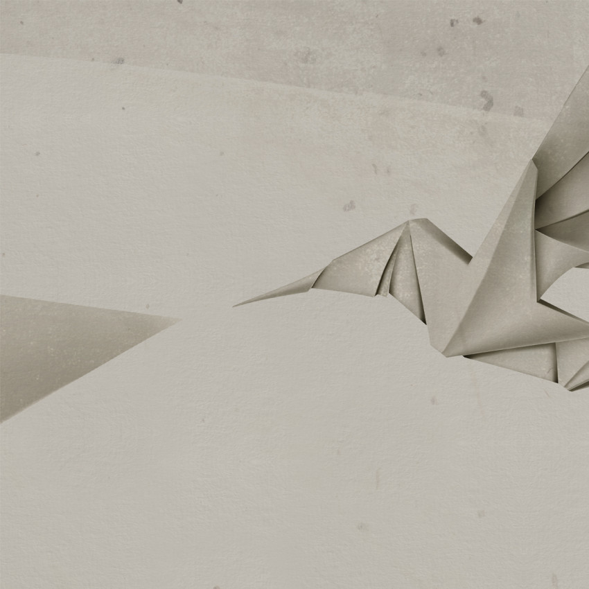 Tapet abstract cu un design inspirat de origami, cu forme geometrice și culori neutre.
