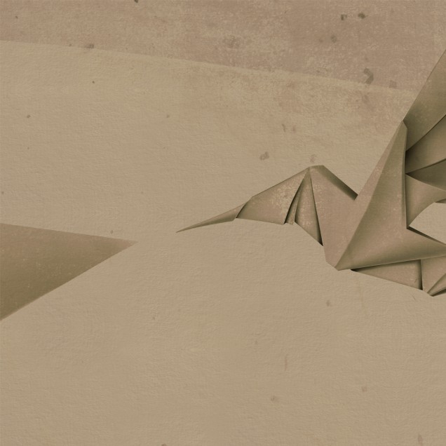Tapet abstract cu un design inspirat de origami, cu forme geometrice și culori neutre.