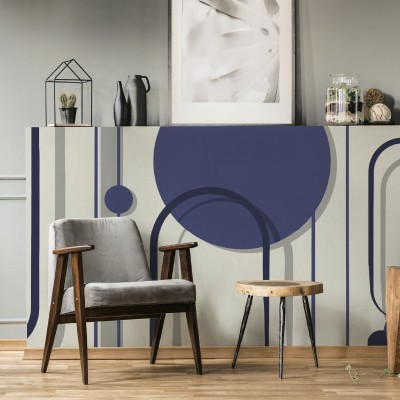 Tapet decorativ cu cercuri și linii într-un interior modern