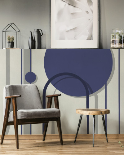 Tapet decorativ cu cercuri și linii într-un interior modern