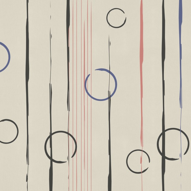 Fototapet modern abstract cu cercuri și dungi colorate pe un fundal neutru