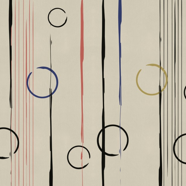 Fototapet modern abstract cu cercuri și dungi colorate pe un fundal neutru
