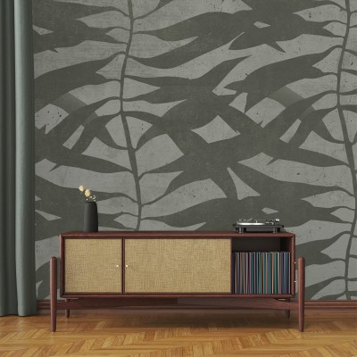 Tapet cu frunze, design modern, nuante de verde