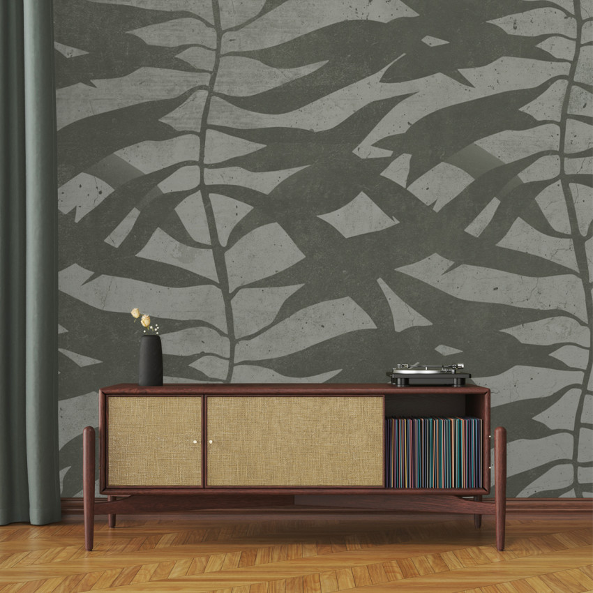 Tapet cu frunze, design modern, nuante de verde