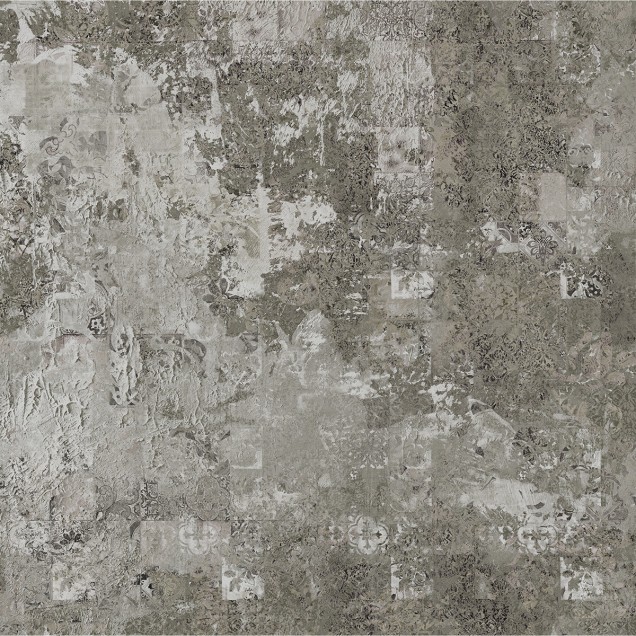 Wallpaper decorativ pentru baie, design modern și minimalist, tonuri neutre, textura betonului, imagine panoramică a orașului, cadă elegantă
