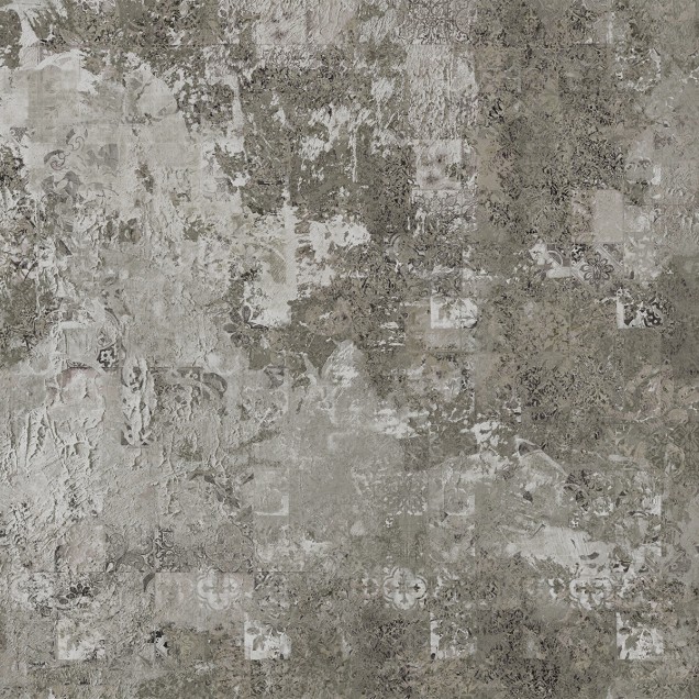 Wallpaper decorativ pentru baie, design modern și minimalist, tonuri neutre, textura betonului, imagine panoramică a orașului, cadă elegantă