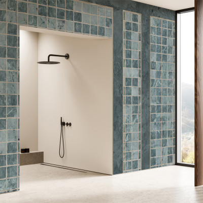 Fototapet cu design modern în nuanțe de albastru agate într-o baie