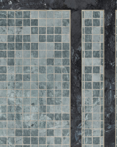 Tapet cu design abstract, inspirat de adâncurile marine, într-un birou modern
