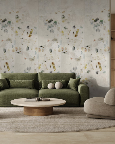 Tapet cu design mozaic într-un living modern