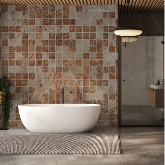 Tapet cu aspect ceramic roșu în baie