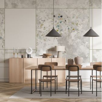 Tapet cu design abstract într-o sufragerie modernă