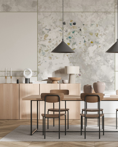 Tapet cu design abstract într-o sufragerie modernă