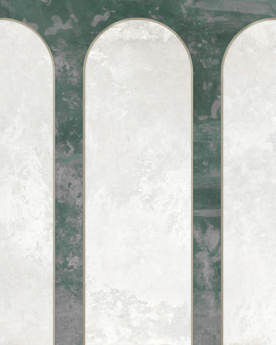 Tapet cu design arcuit verde în living modern