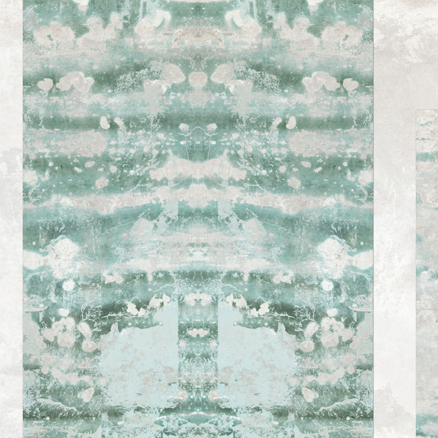 Tapet decorativ Giada, Dream Prints, cu design abstract în nuanțe de verde și alb, într-un interior modern