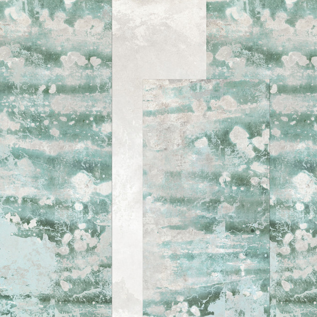 Tapet decorativ Giada, Dream Prints, cu design abstract în nuanțe de verde și alb, într-un interior modern