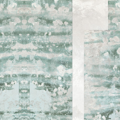 Tapet decorativ Giada, Dream Prints, cu design abstract în nuanțe de verde și alb, într-un interior modern