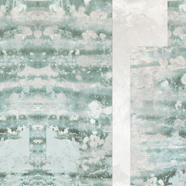 Tapet decorativ Giada, Dream Prints, cu design abstract în nuanțe de verde și alb, într-un interior modern