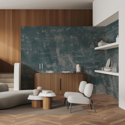 Tapet abstract albastru în living modern