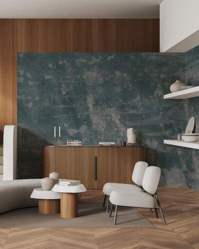 Tapet abstract albastru în living modern